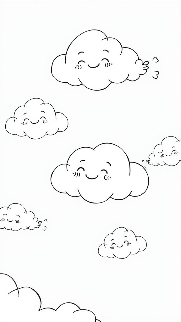 Cute cartoon clouds with happy faces