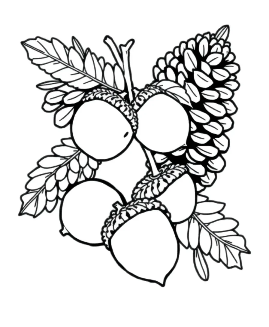 Stylized Acorns and Pinecones