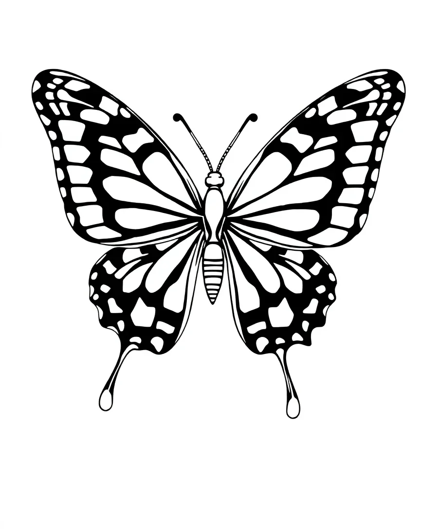 Line art of a Swallowtail butterfly with intricate and graceful design elements