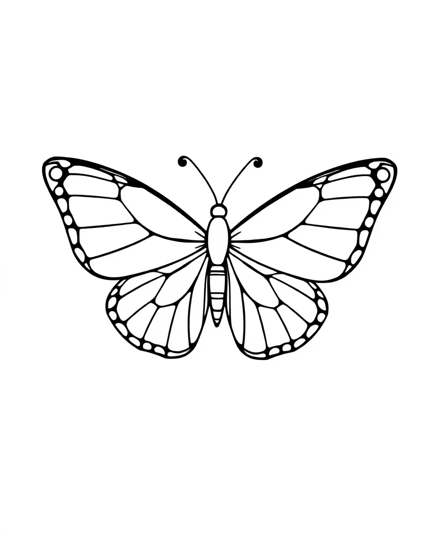 Line art of a geometric butterfly with bold outlines and clear shapes