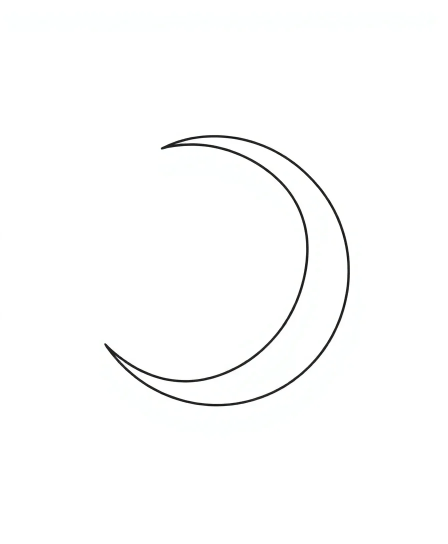 Line art of a crescent moon with bold and elegant outlines