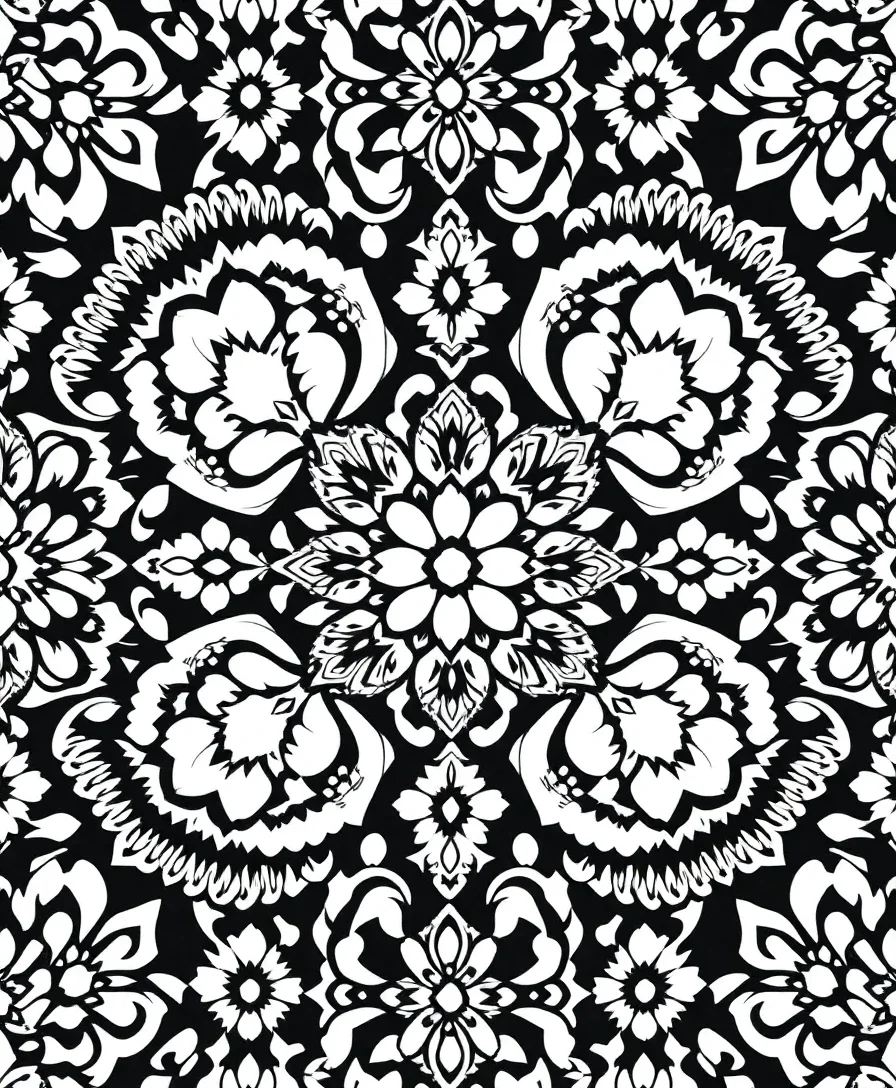 Line art of an elegant lace pattern with intricate details