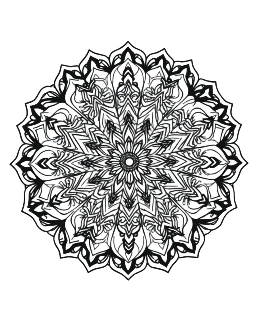 Black and white mandala design with detailed symmetry and clean lines