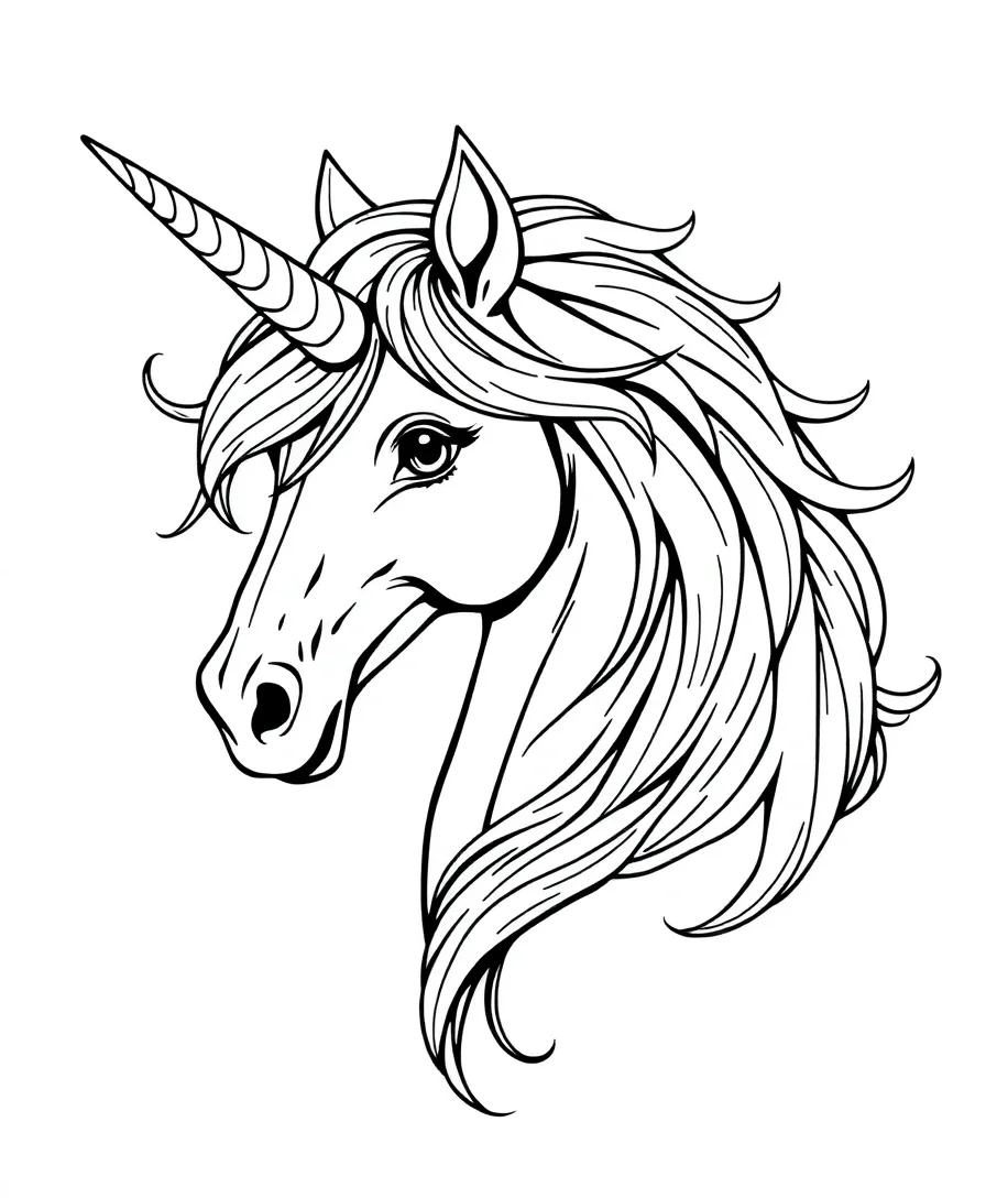 Black and white mythical design featuring a unicorn with intricate details