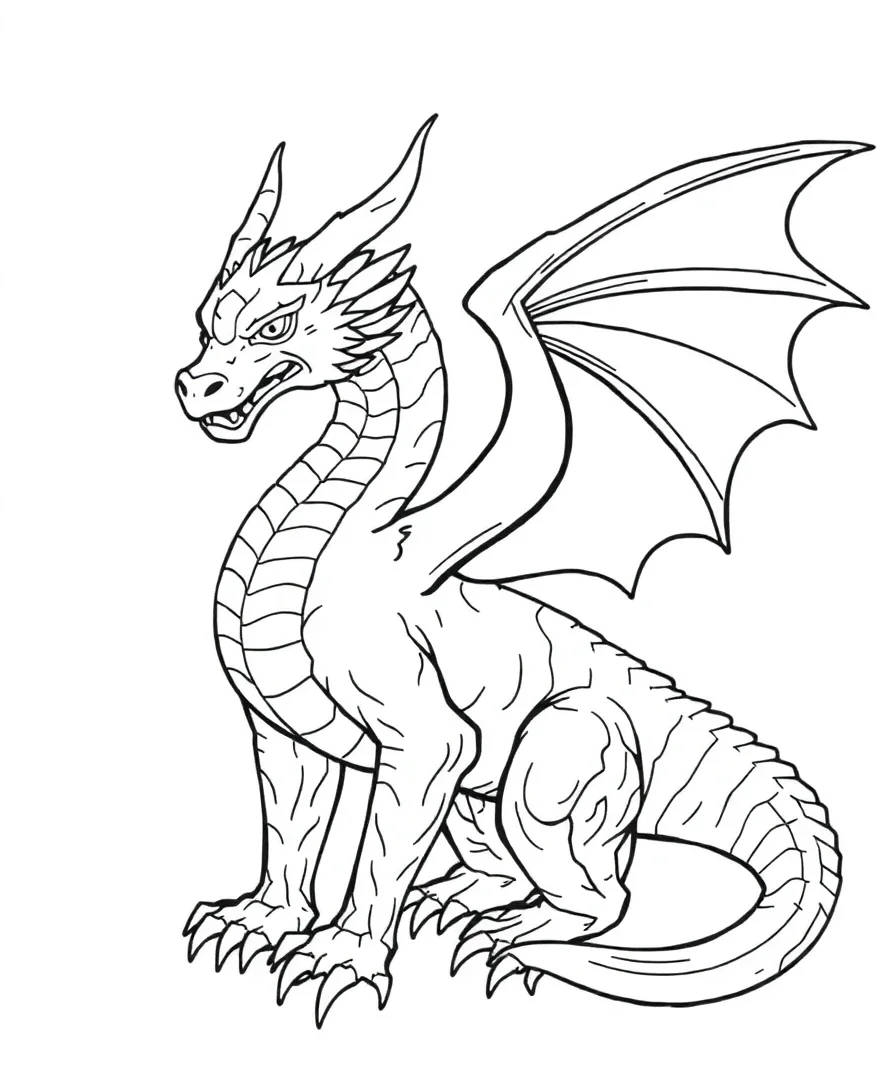 Black and white fantasy design featuring a dragon with intricate details