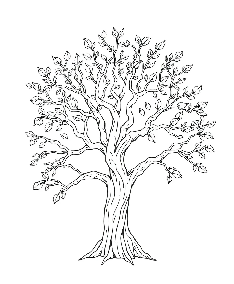Black and white nature design featuring a tree with detailed branches