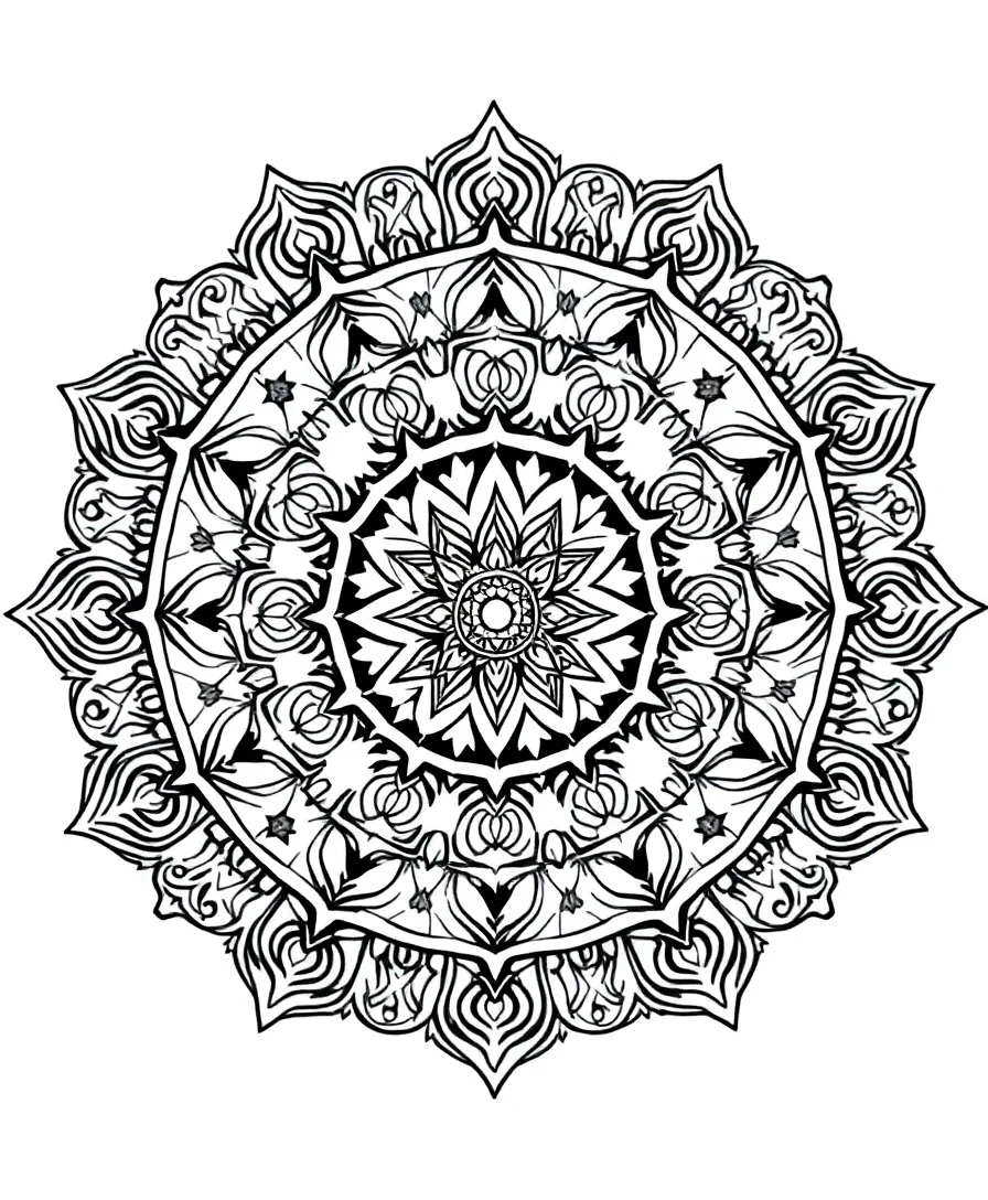 Black and white mystical mandala design with intricate details