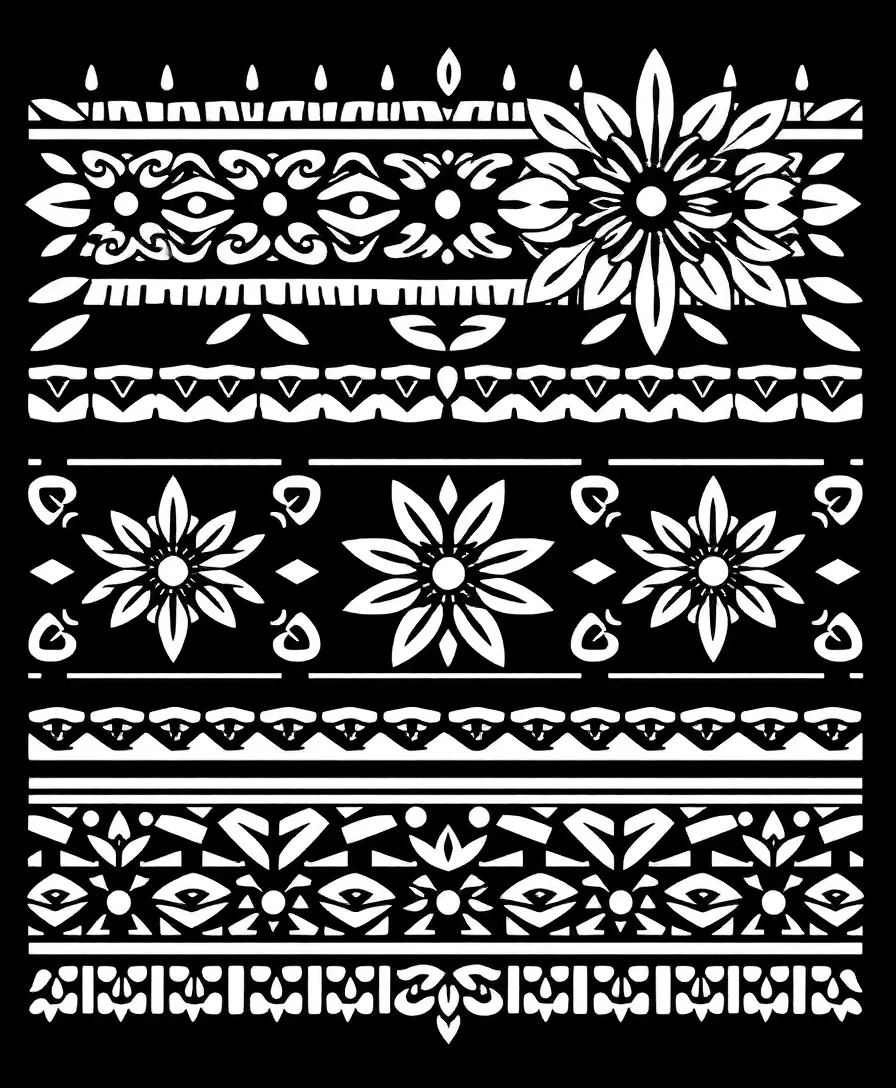 Ancient tribal patterns with bold outlines