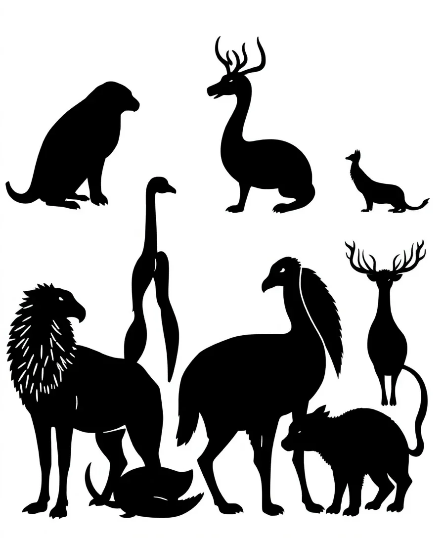 Majestic animal silhouettes with bold outlines
