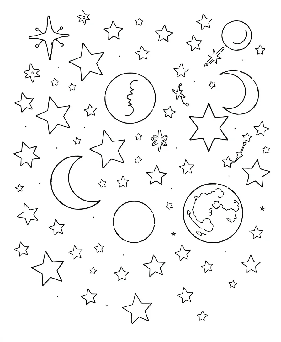 Mystical celestial motifs with stars, moons, and constellations