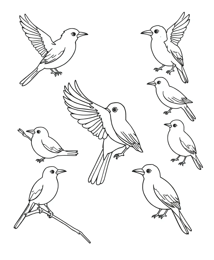 Graceful bird illustrations with bold outlines