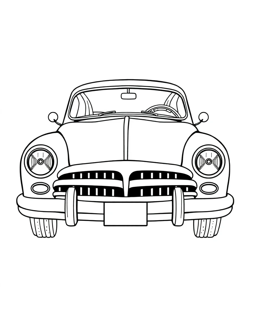 Line art of a vintage car with intricate and classic design