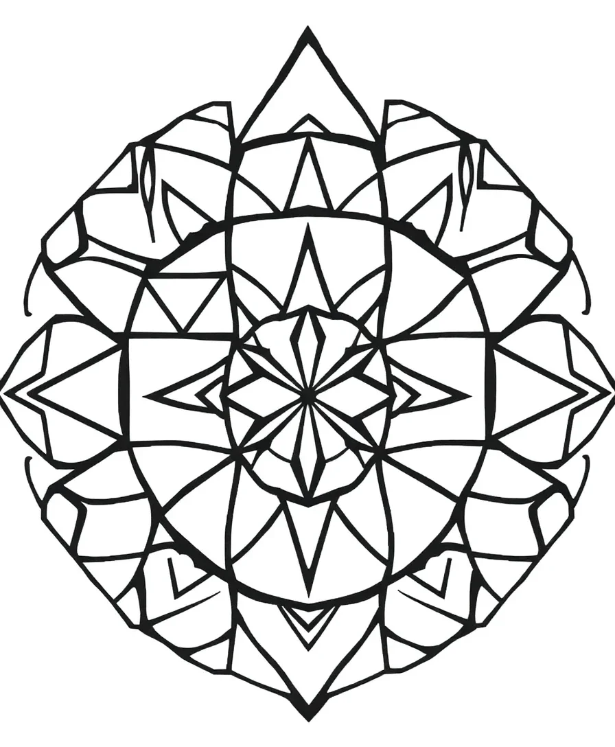 Intricate geometric line art with sharp angles and precise shapes