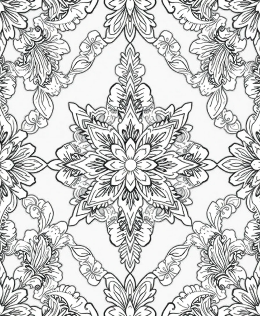 Line art of a lace pattern with intricate and delicate details