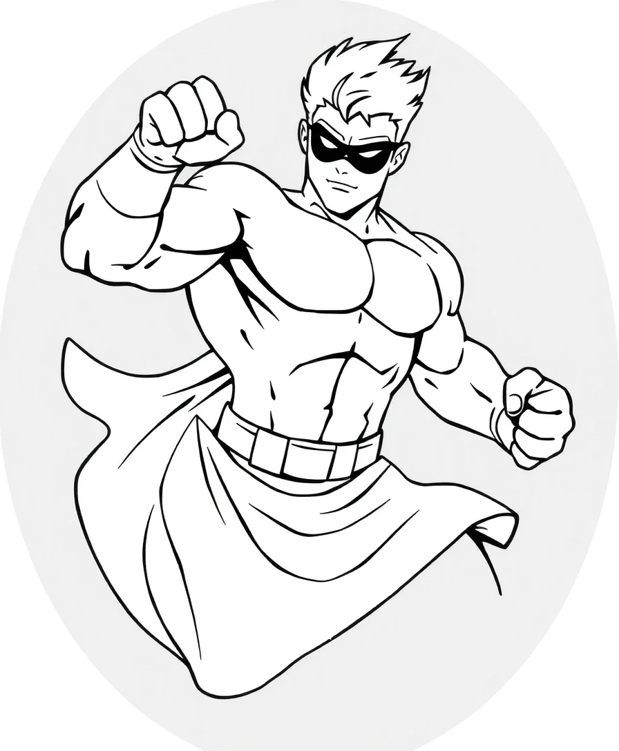 Line art of a classic 90s cartoon hero in action