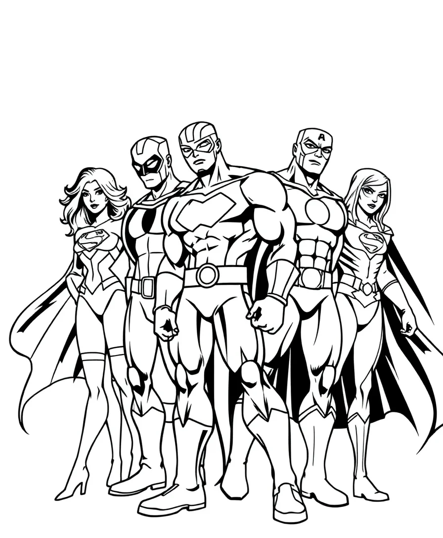 Line art of a superhero team-up from 90s cartoons
