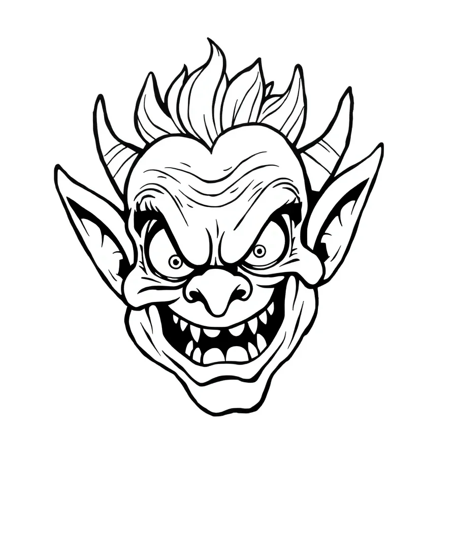 Line art of a quirky villain from 90s cartoons