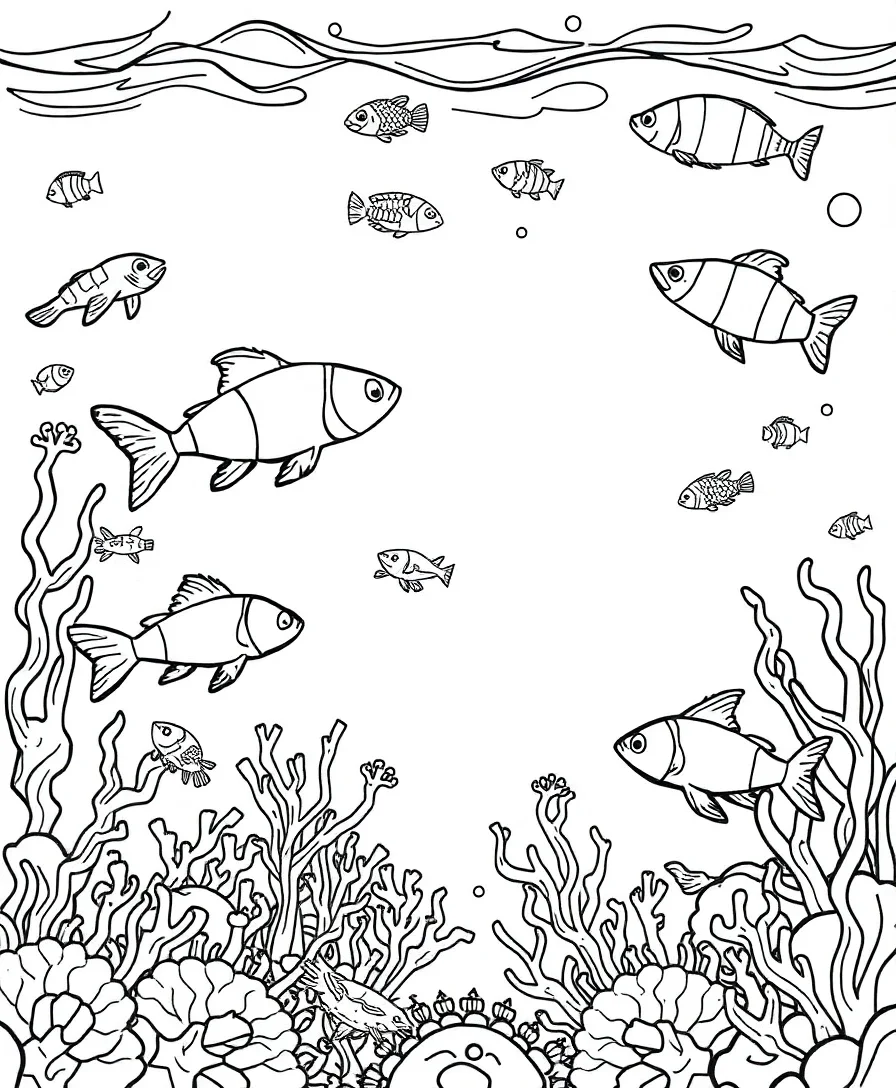 Line art of an underwater adventure from 90s cartoons