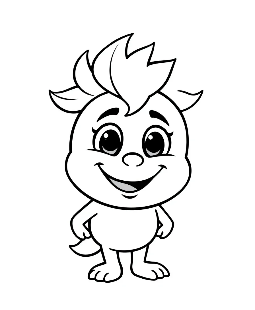 Line art of a charming sidekick from 90s cartoons
