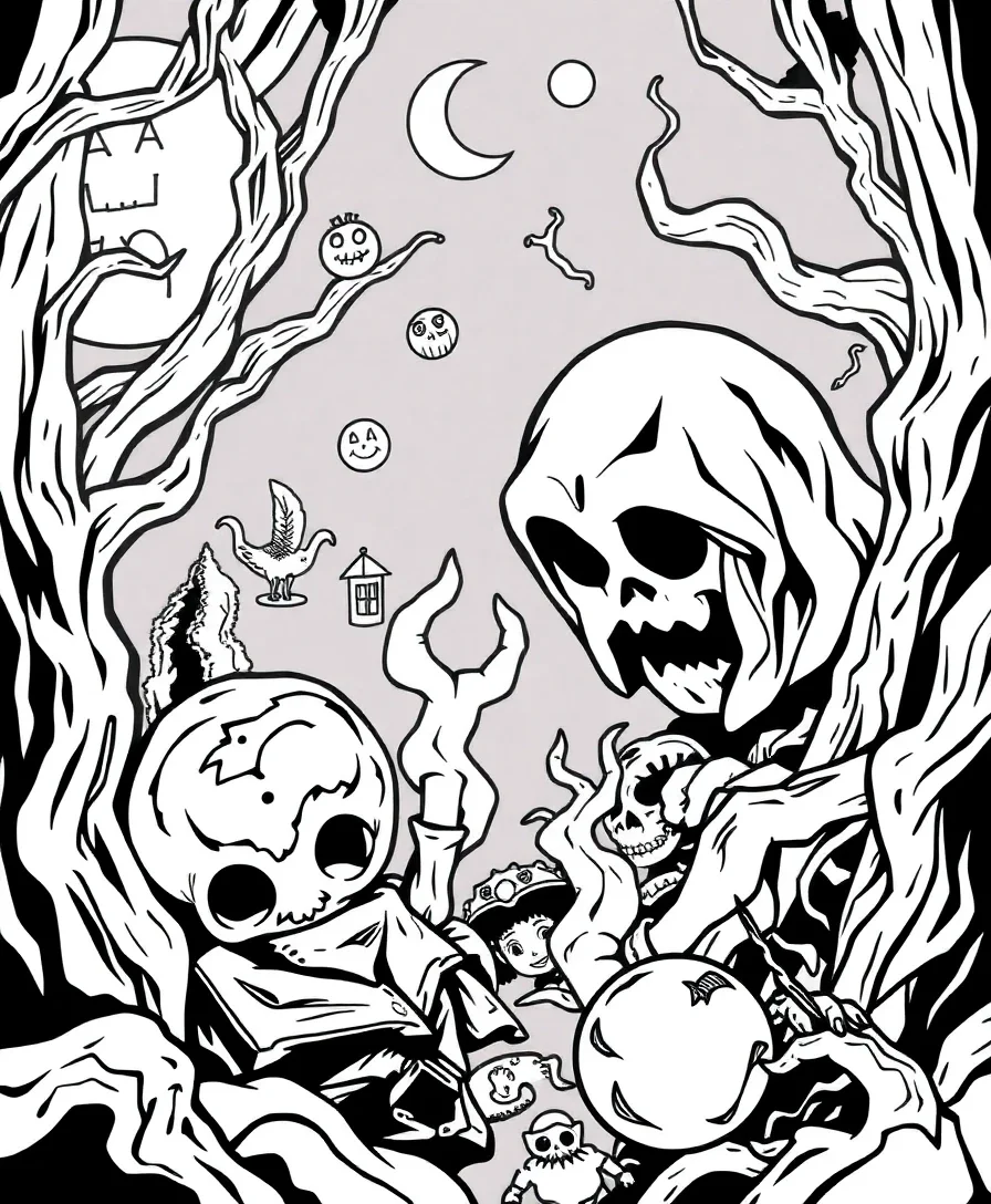 Line art of a mysterious scene from 90s cartoons