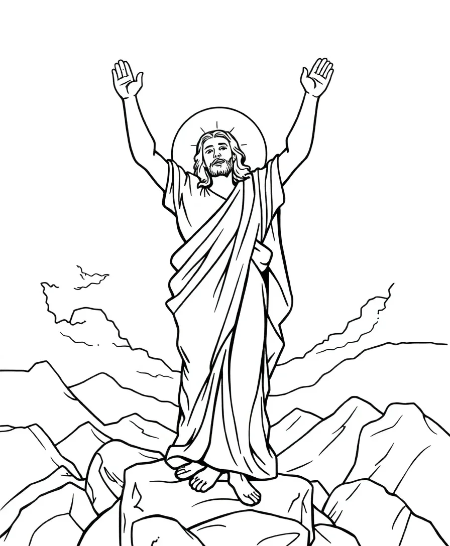 Line art of the Resurrection with bold composition