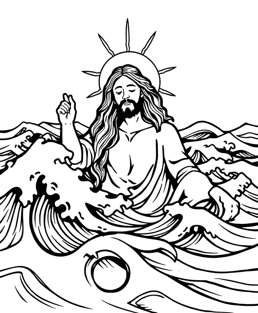 Line art of Jesus calming the storm with dynamic lines