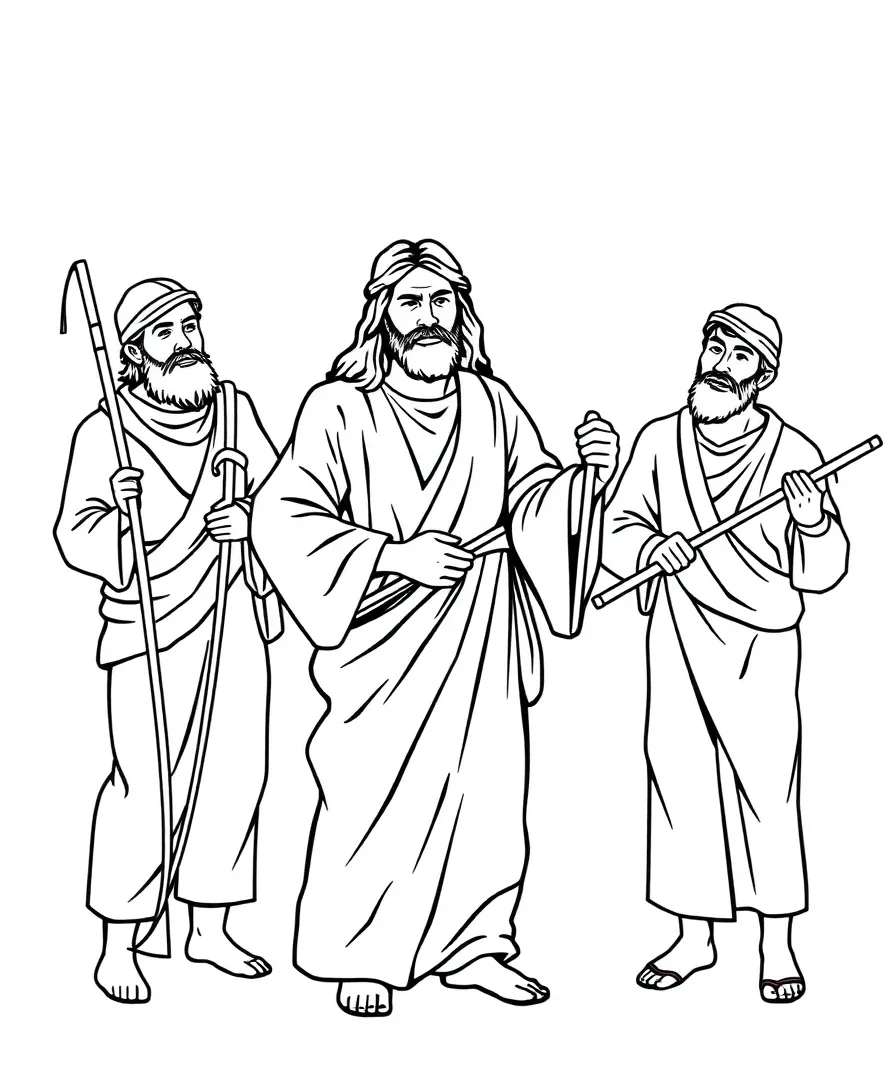 Line art of Jesus and fishermen, featuring clean lines