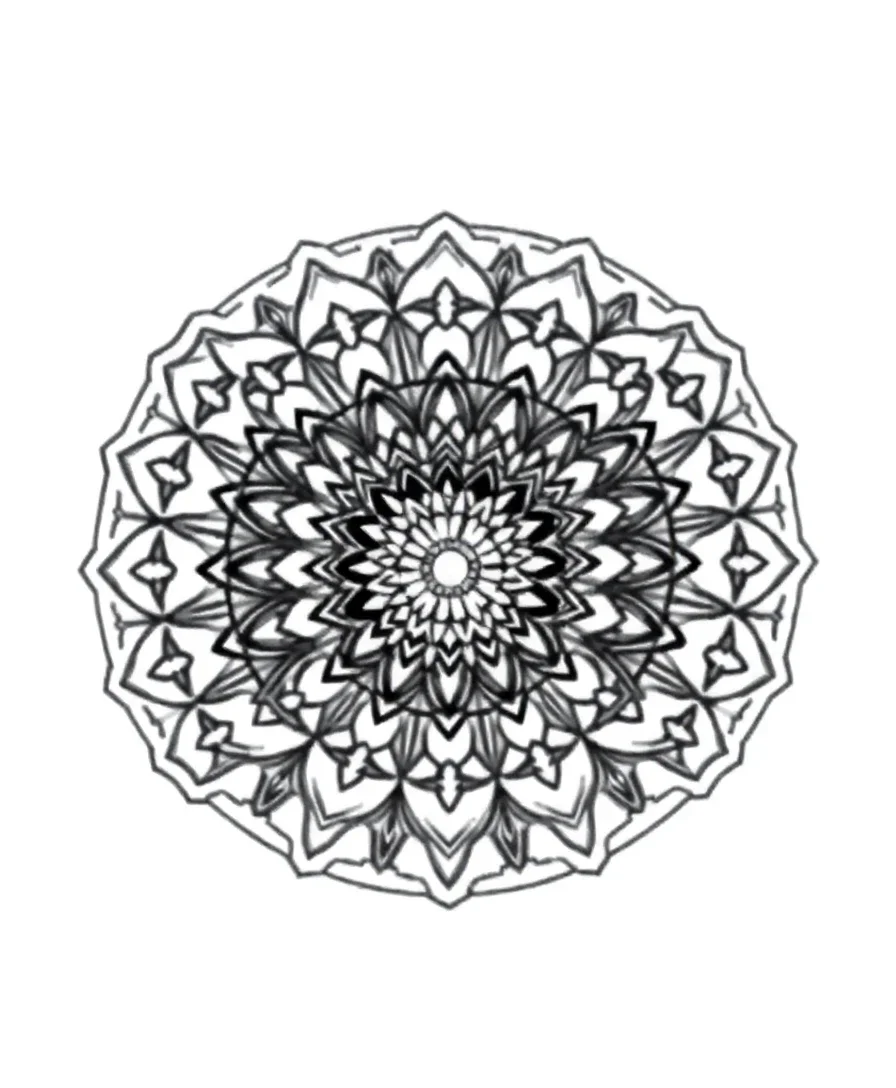 Intricate mandala with circular geometric patterns and bold outlines