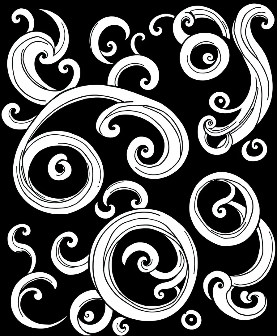 Hypnotic swirl patterns with interlocking loops in bold line art