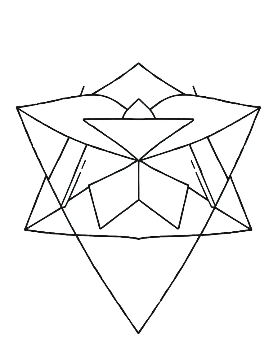 Three-dimensional geometric pattern with interlocking shapes and bold outlines