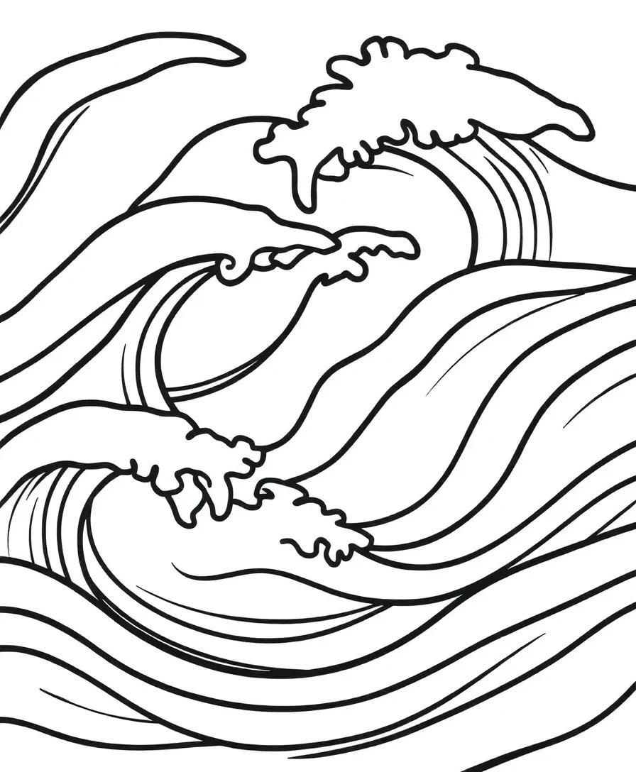 Dynamic abstract waves with bold, flowing lines in line art