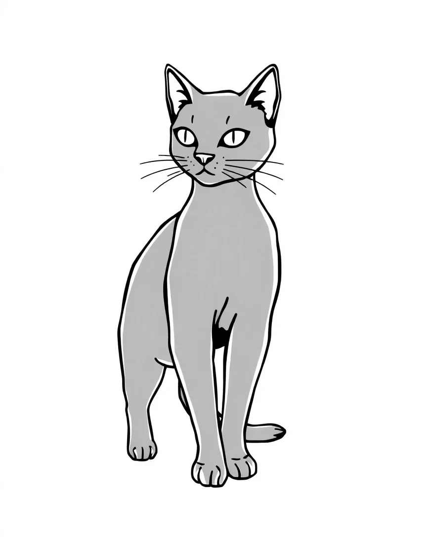 Line art of a mysterious black cat