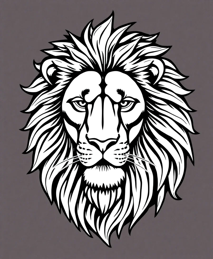 Line art of a majestic lion with a detailed mane