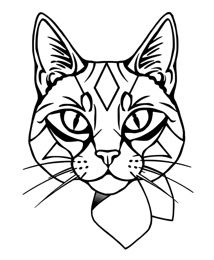 Line art of abstract cat faces with geometric shapes
