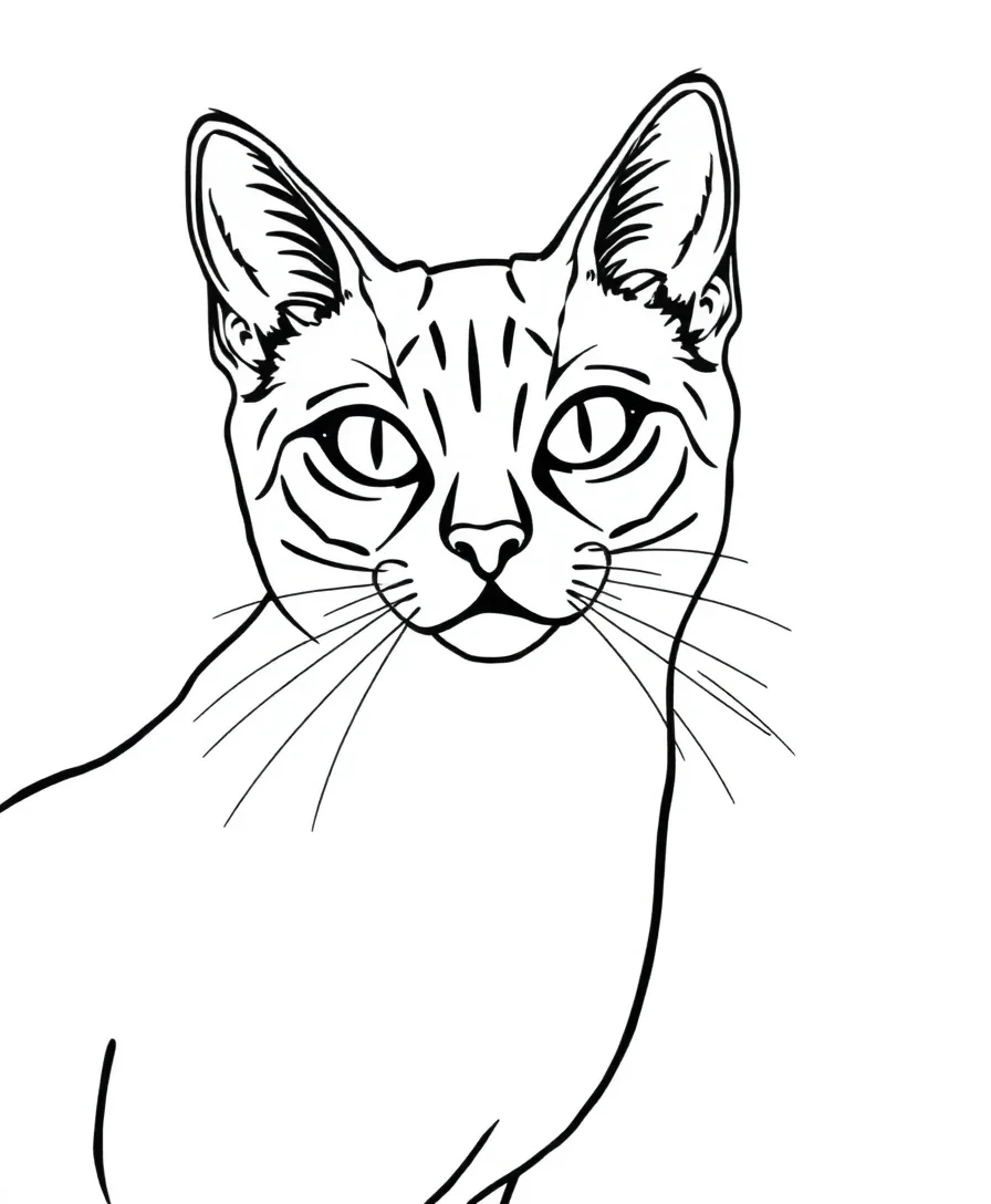 Line art of an elegant Siamese cat