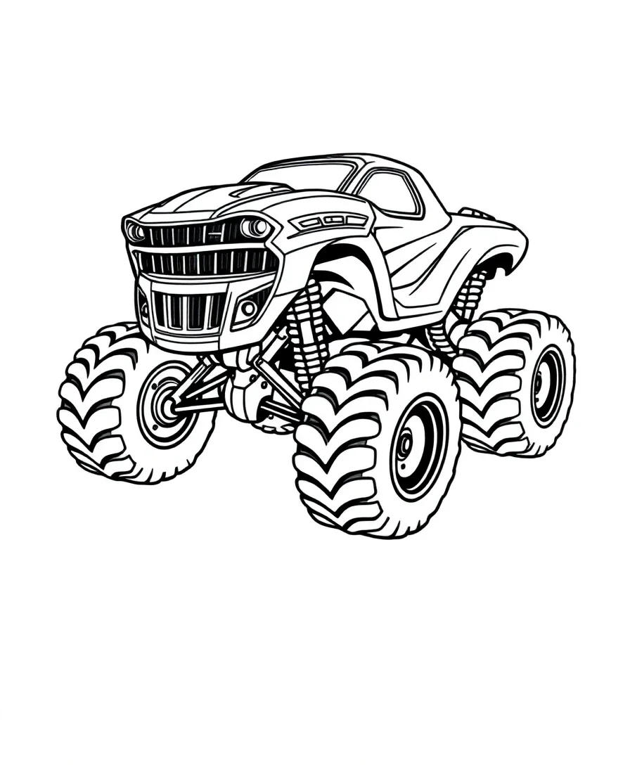 Line art of a futuristic monster truck