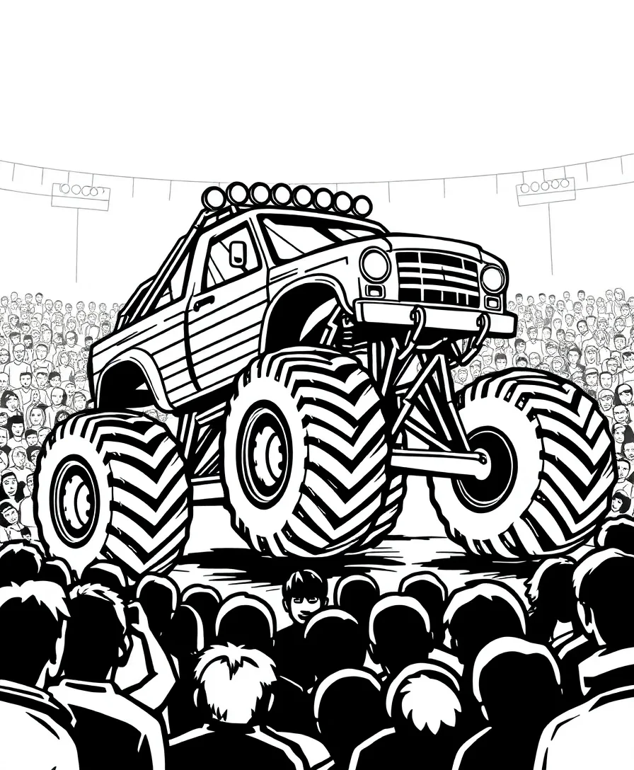 Line art of a monster truck show scene