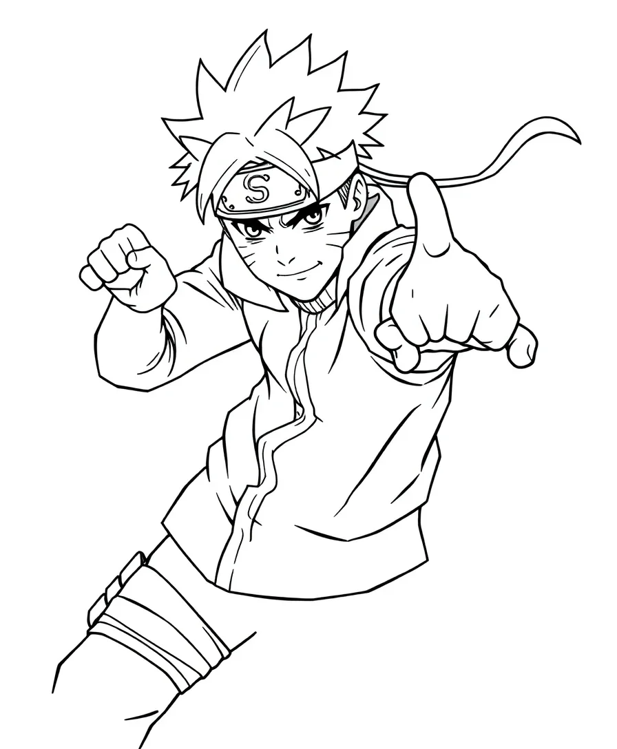 Naruto Uzumaki in an action pose, suitable for coloring enthusiasts