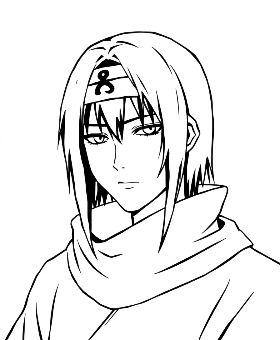 Itachi Uchiha with a calm demeanor and elegant line work