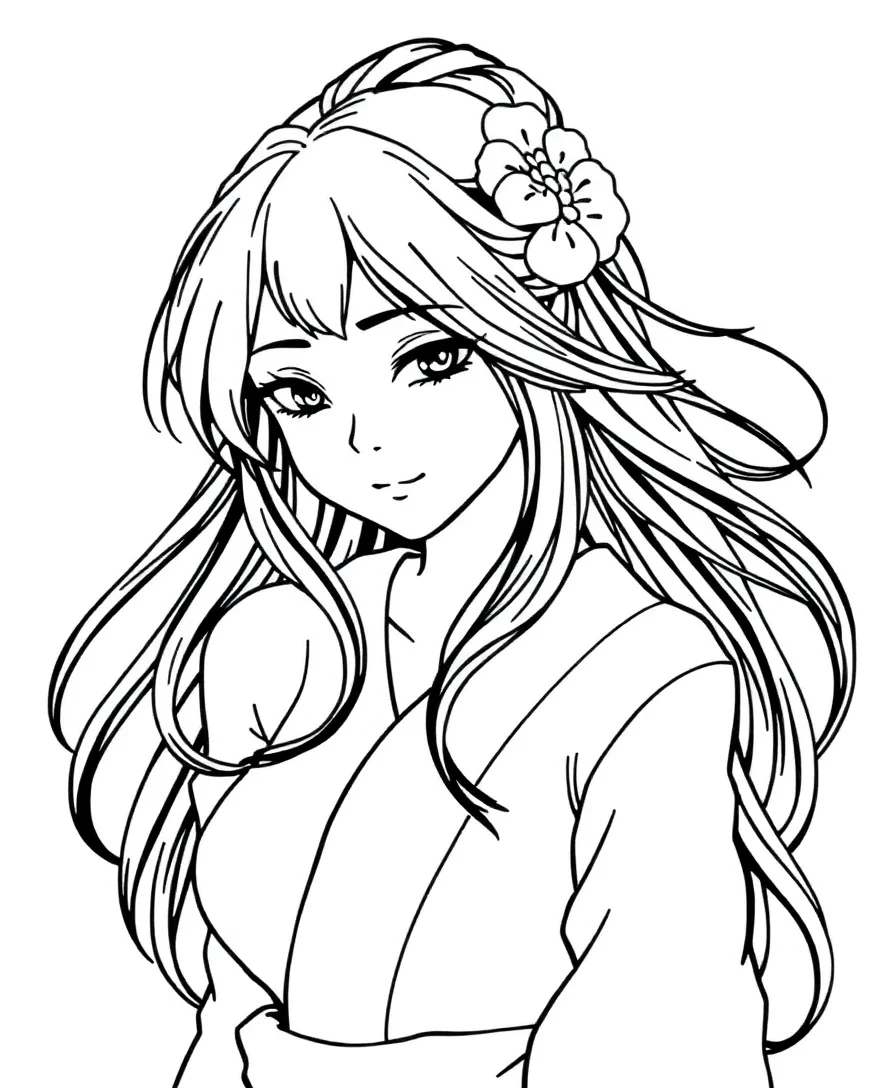 Hinata Hyuga with gentle lines and a peaceful demeanor