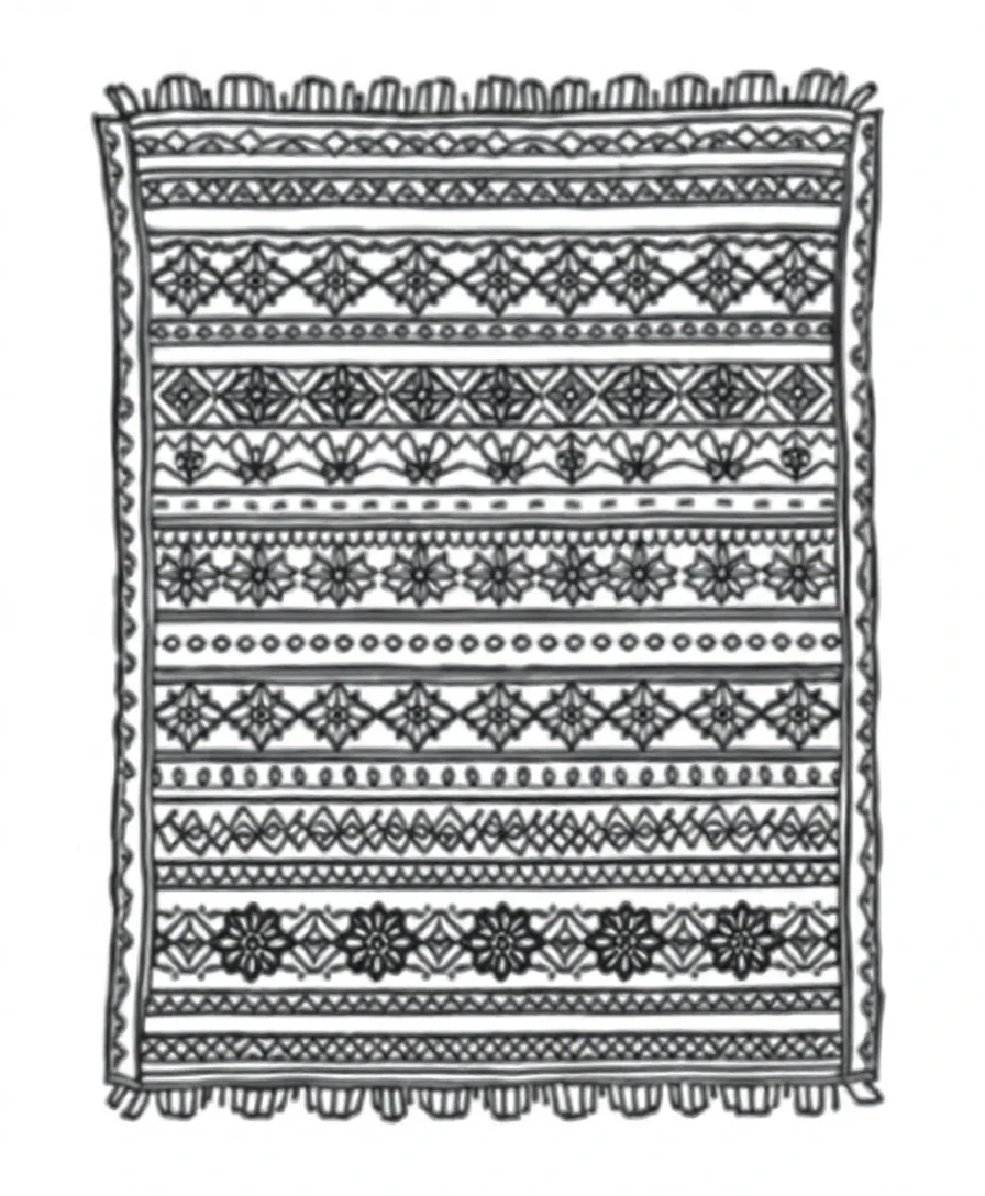 Line art of a blanket with geometric patterns