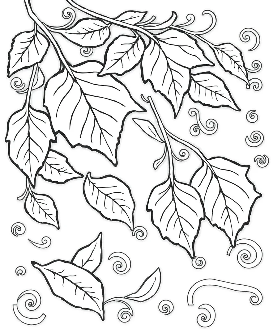 Line art of autumn leaves and wind