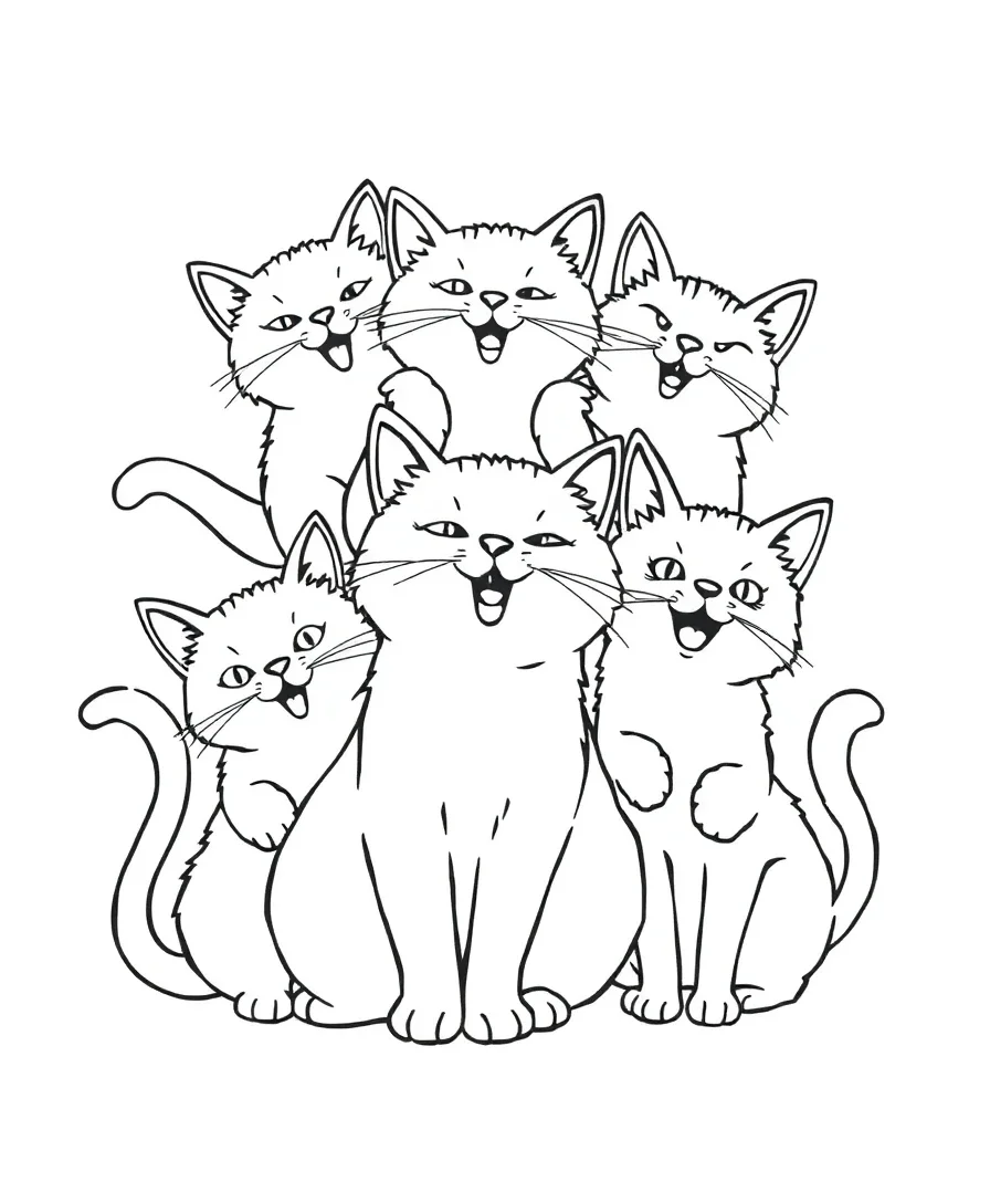 Line art of playful cats with expressive poses