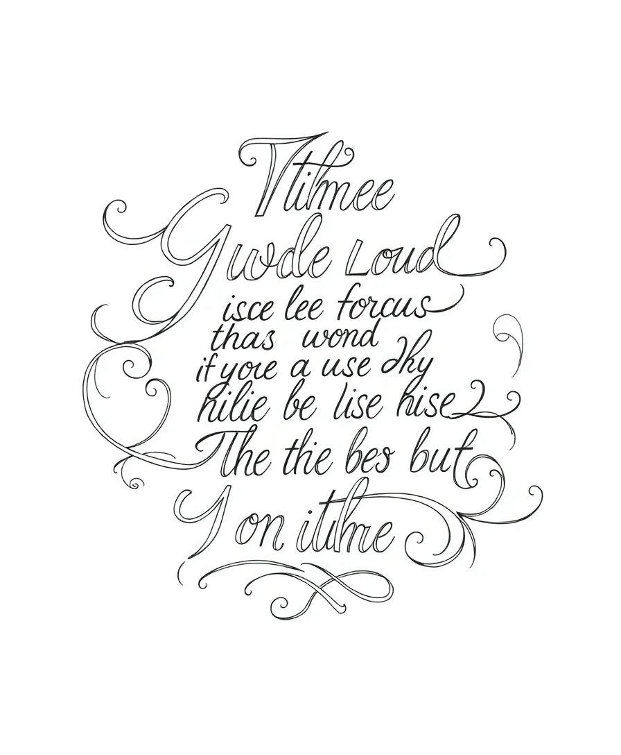 Line art of Bible verse calligraphy with decorative elements