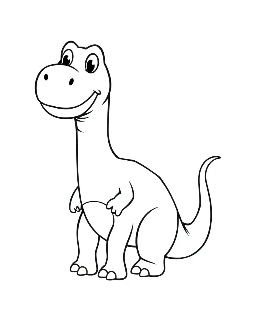 Line art of a friendly dinosaur with bold outlines