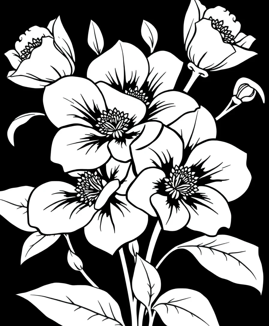 Line art of elegant flowers with bold outlines