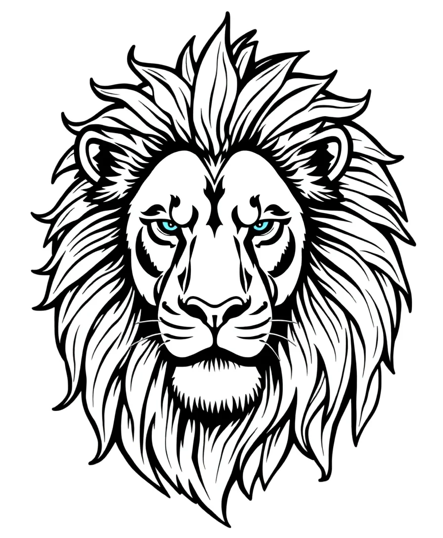 Line art of a majestic lion with a detailed mane