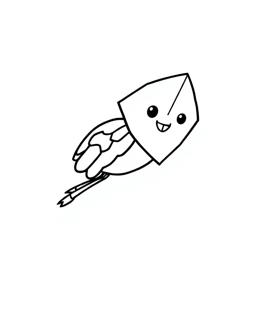 Line art of a playful kite with bold outlines