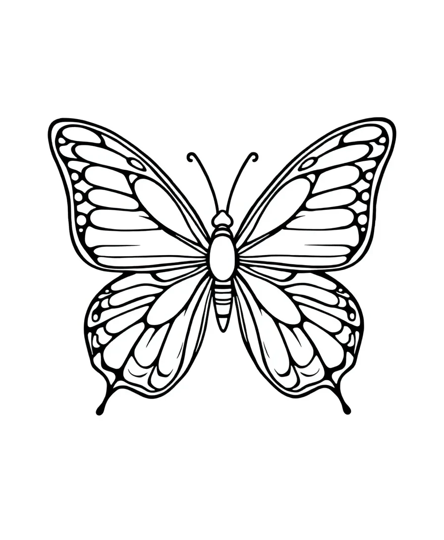 Line art of a butterfly with symmetrical patterns