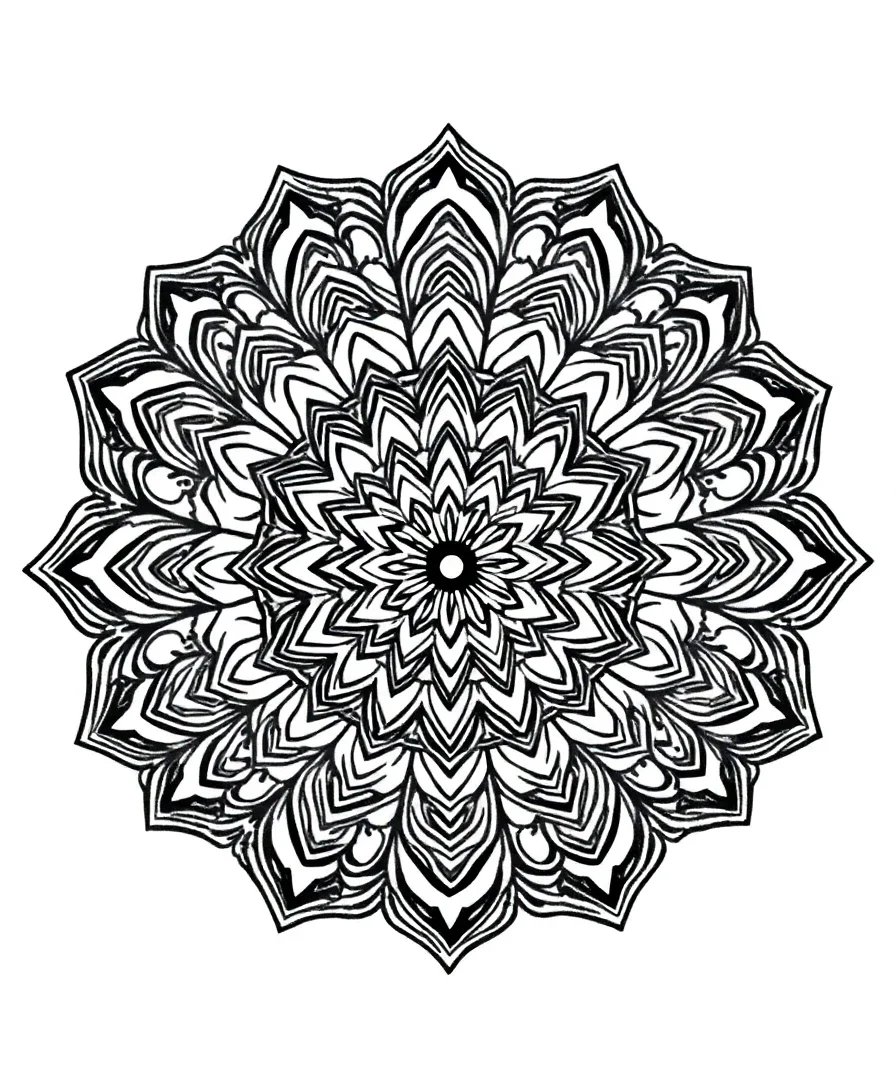 Line art of a mandala with intricate geometric patterns